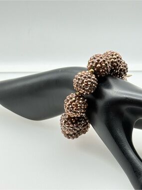 Kenneth Jay Lane KJL Sparkling Bronze Crystal Pave Ball Bead Stretch Bracelet